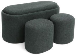 DKD Home Decor Set Descalcetadora 3 Piezas con Bandeja Azul Petróleo