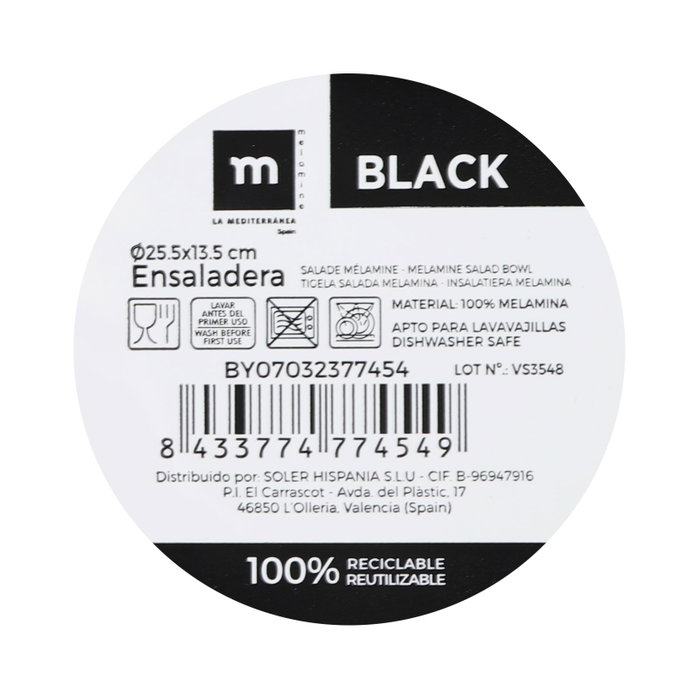 La Mediterranea Ensaladera Melamina Mate Black 25.5 x 13.5 cm (8 Unidades) La Mediterranea Ensaladera Melamina Mate Black 25.5 x 13.5 cm (8 Unidades)