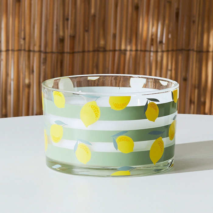 Home Deco Factory Vela Citronela Bain De Soleil 3 Mechas Estampado Limones Sunshine 280g Duración 20h
