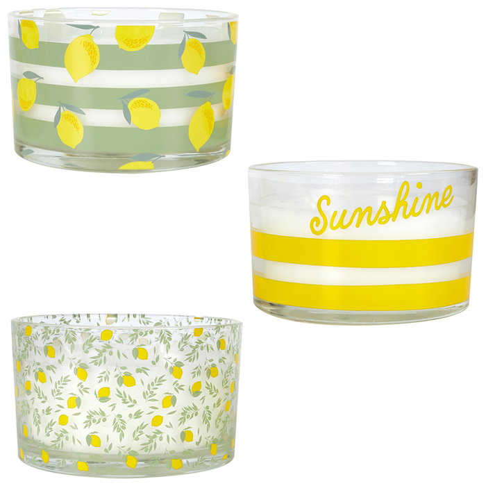 Home Deco Factory Vela Citronela Bain De Soleil 3 Mechas Estampado Limones Sunshine 280g Duración 20h