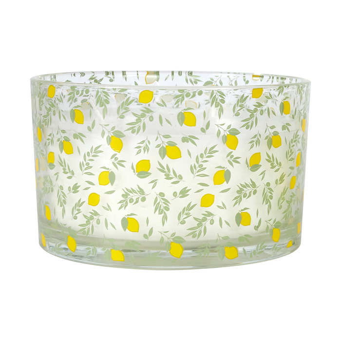 Home Deco Factory Vela Citronela Bain De Soleil 3 Mechas Estampado Limones Sunshine 280g Duración 20h