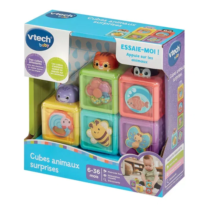 VTech Baby - Cubos de Animales Sorpresa, Juguete de Construcción y Encaje Educativo Multicolor - VTE3417765775055