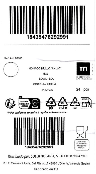La Mediterranea Bol Anllo Monaco Brillo de 16 cm (24 Unidades) inevitable La Mediterranea Bol Anllo Monaco Brillo de 16 cm (24 Unidades) inevitable