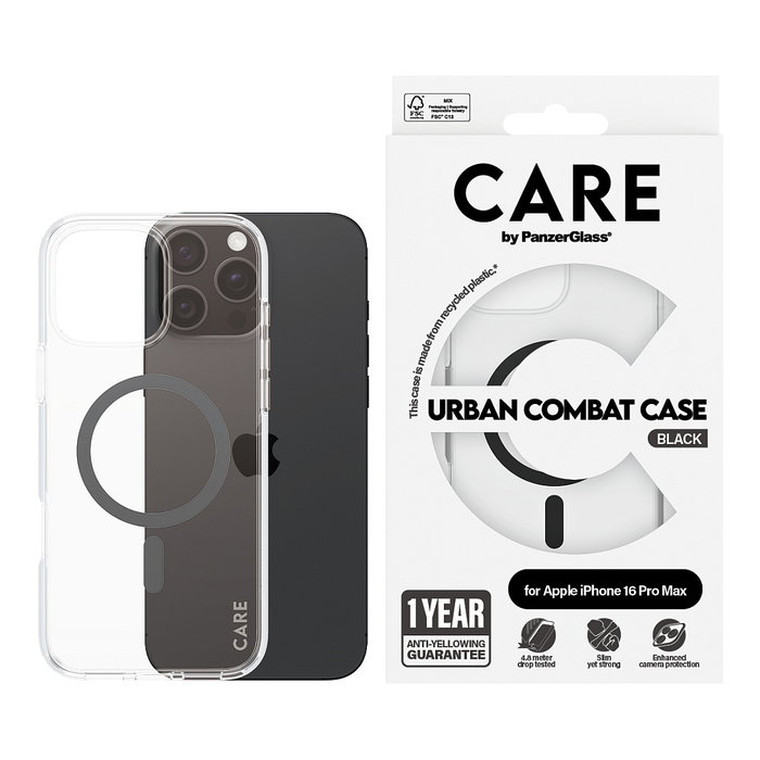 Care CARE by PanzerGlass Flagship Case Urban Combat Transparente / Negro MagSafe para iPhone 16 Pro Max