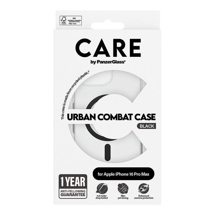 Care CARE by PanzerGlass Flagship Case Urban Combat Transparente / Negro MagSafe para iPhone 16 Pro Max