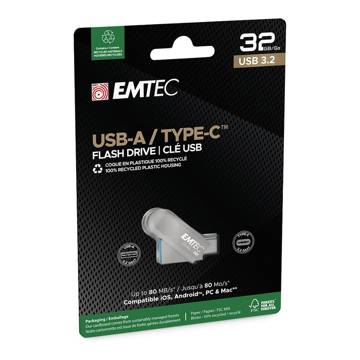 EMTEC D280 Dual 32GB USB Type-A / USB Type-C EMTEC D280 Dual 32GB USB Type-A / USB Type-C