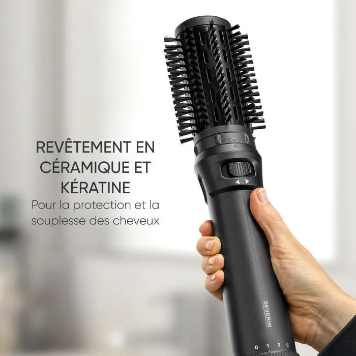 Severin SEV1744785030194 - Cepillo Secador de Pelo Profesional con Tecnología Cerámica-Queratina, Auto-Rotativo, 1000W, 3 Accesorios, Negro