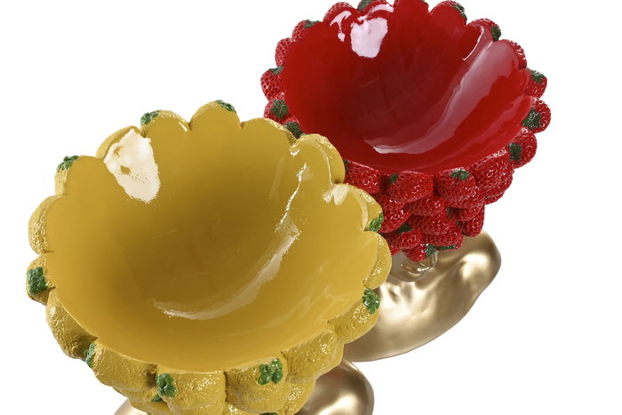 DKD Home Decor Set de 2 Jarrones de Resina con Diseño de Fruta Dorado