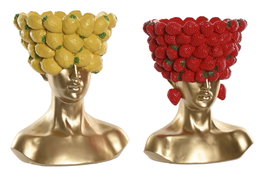 DKD Home Decor Set de 2 Jarrones de Resina con Diseño de Fruta Dorado
