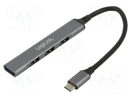 LogiLink Hub USB 3.2 Gen1 con 4 puertos, USB-C, aluminio, gris