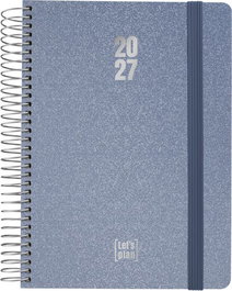 GRAFOPLAS Agenda Anual 2027 Metallic con Tapa de Extradura y Goma A5 Azul