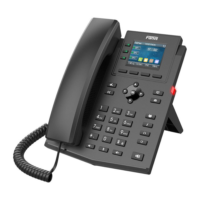 Fanvil X303 Teléfono IP 4 líneas Negro con Gigabit Ethernet, PoE y Pantalla LCD 2.4" para Montaje en Escritorio/Pared - Terminal VoIP SIP