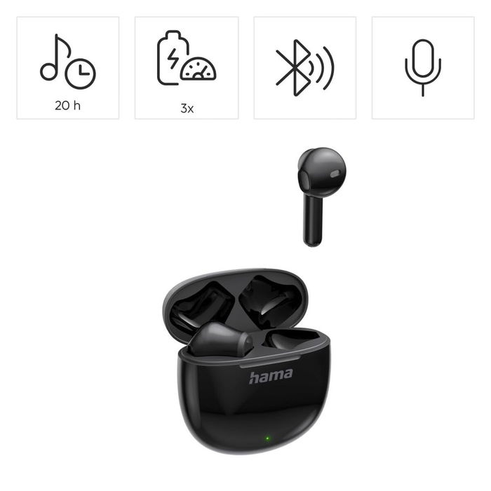 HAMA ACTION ONE Auriculares Inalámbricos True Wireless con Microfono, Bluetooth 5.3, Cancelación de Ruido, Autonomía 20h, Color Negro, 00221773
