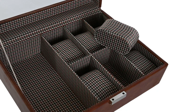 DKD Home Decor Joyero Oxford Tradicional Marron Pu Cristal 20 x 9 x 26 cm