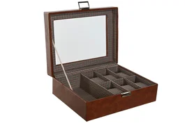 DKD Home Decor Joyero Oxford Tradicional Marron Pu Cristal 20 x 9 x 26 cm