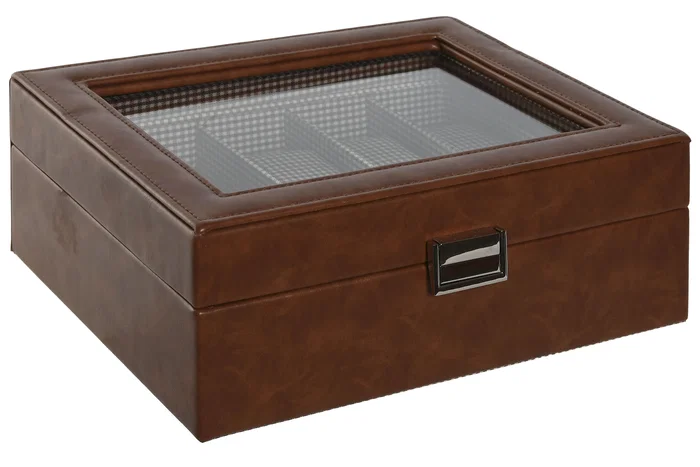 DKD Home Decor Joyero Oxford Tradicional Marron Pu Cristal 20 x 9 x 26 cm