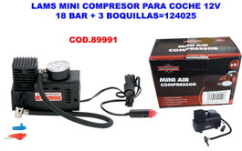 LAMS Mini Compresor para Coche 12V 18 BAR con 3 Boquillas