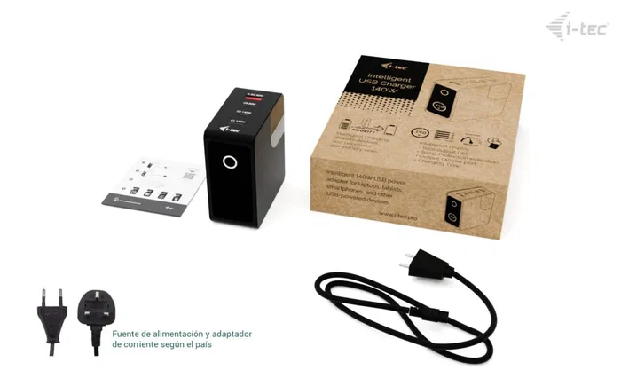 I-Tec Cargador Inteligente 140 W con 3x USB-C, 1x USB-A y Pantalla LCD