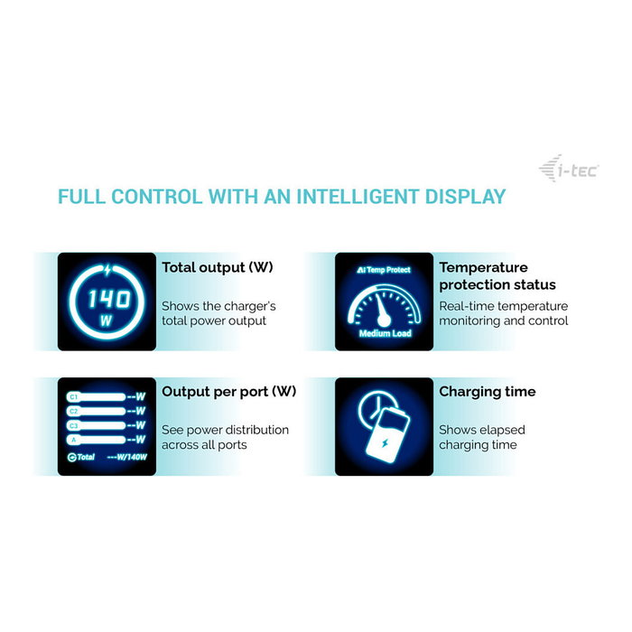 I-tec D i-tec 140W Intelligent Multiport USB Charger 3x USB-C 1x USB-A LCD Display