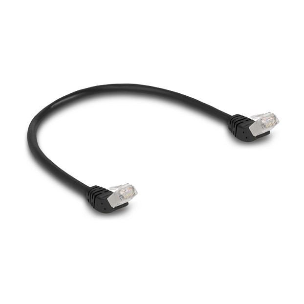 DeLOCK Cable de red RJ45 Cat.6A S/FTP acodado 45° hacia arriba Negro 0,5 m DeLOCK Cable de red RJ45 Cat.6A S/FTP acodado 45° hacia arriba Negro 0,5 m