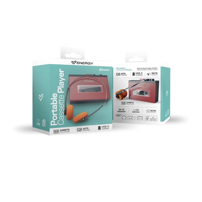 Energy Sistem 50139 Reproductor de cintas de casete portátil con Bluetooth, Rojo Energy Sistem 50139 Reproductor de cintas de casete portátil con Bluetooth, Rojo