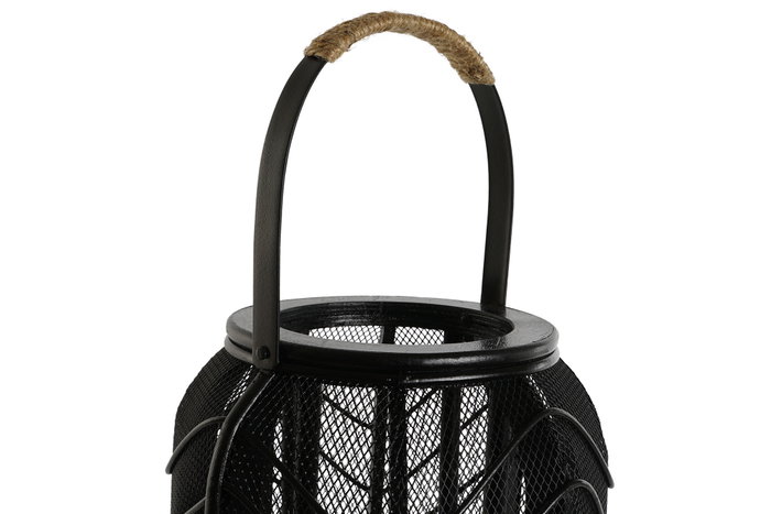 DKD Home Decor Portavelas de Metal y Ratán Negro