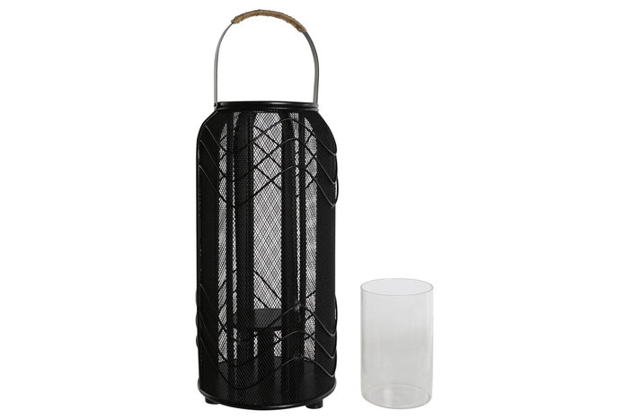 DKD Home Decor Portavelas de Metal y Ratán Negro