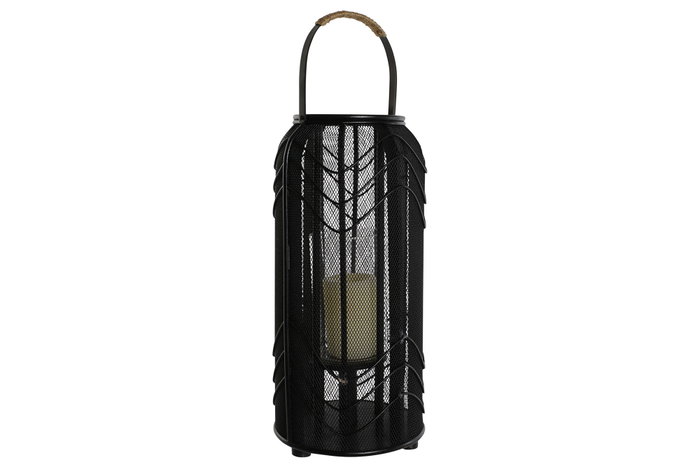 DKD Home Decor Portavelas de Metal y Ratán Negro