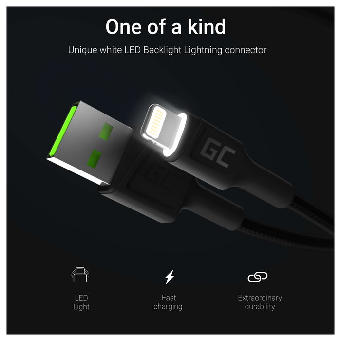 Green Cell Cable de Carga USB 3.0 a Lightning KABGC05, 1,2m, Negro