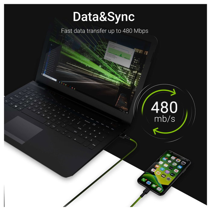 Green Cell Cable de Carga USB 3.0 a Lightning KABGC05, 1,2m, Negro