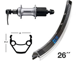 Winora Rueda trasera EXAL ZX 19 26" Freno llanta Cierre rápido Shimano FH-T3000 8-10V Aluminio Negro/Plata
