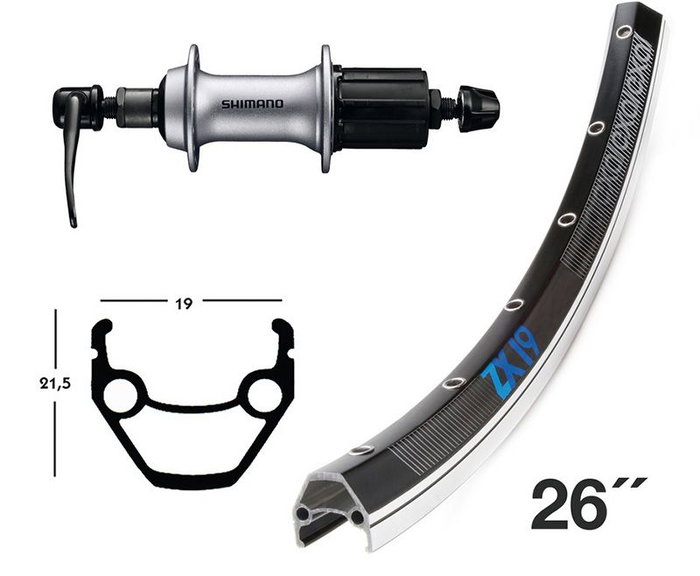 Winora Rueda trasera EXAL ZX 19 26" Freno llanta Cierre rápido Shimano FH-T3000 8-10V Aluminio Negro/Plata Winora Rueda trasera EXAL ZX 19 26" Freno llanta Cierre rápido Shimano FH-T3000 8-10V Aluminio Negro/Plata