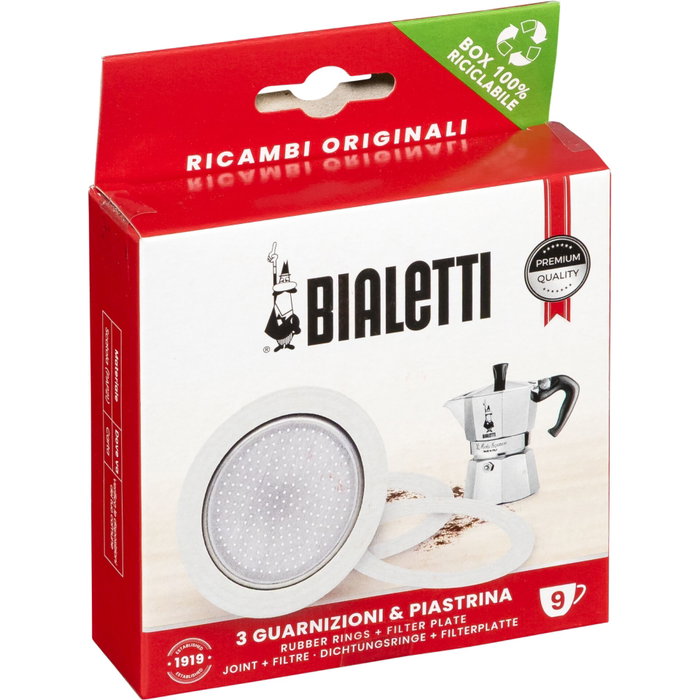 Bialetti Kit de Repuestos con 3 Juntas y 1 Filtro para 9 Tazas Bialetti Kit de Repuestos con 3 Juntas y 1 Filtro para 9 Tazas