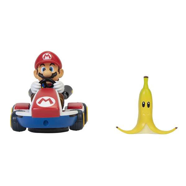 Jakks Pacific - Coche Karts Super Mario Megagiros - Vehículo de Juguete de PVC de 12 cm con Accesorios (Plátano) - Modelos Surtidos (Mario o Luigi)