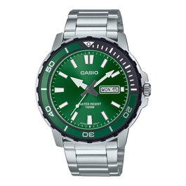 Casio MTD-125D-3AVDF con esfera verde y correa de acero