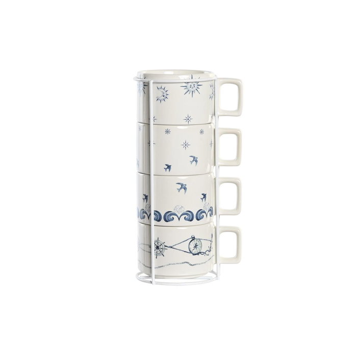 DKD Home Decor Set de café Stella Maris de 4 piezas, Azul