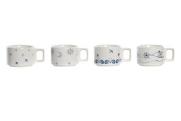DKD Home Decor Set de 4 Cafe Atlantico Azul Blanco 11 x 27 x 11 cm Dolomite