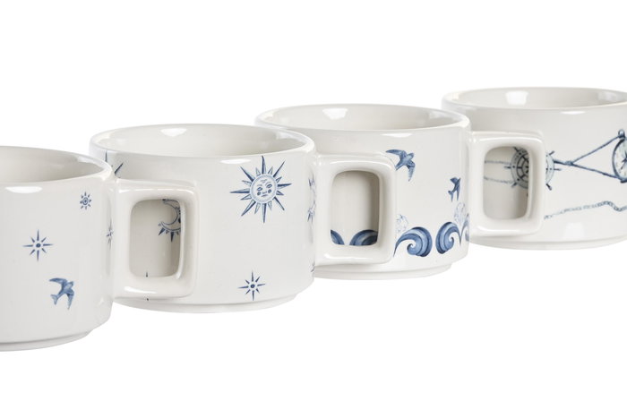 DKD Home Decor Set de 4 Cafe Atlantico Azul Blanco 11 x 27 x 11 cm Dolomite