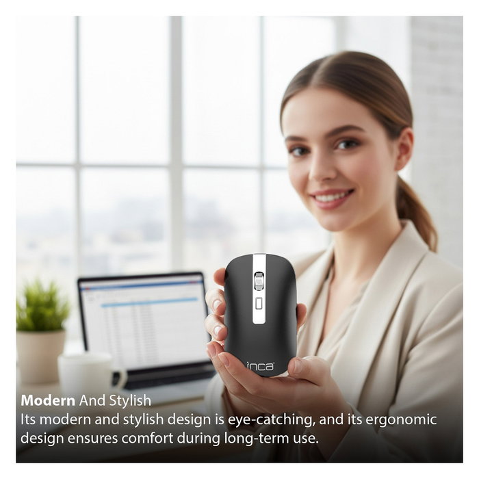 Inca IWM-531RA Ratón Inalámbrico y Bluetooth, Óptico, 1600 DPI, Batería Recargable, Diseño Ambidextro, Antracita