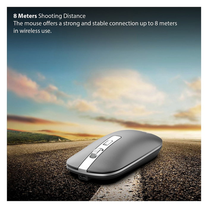 Inca IWM-531RA Ratón Inalámbrico y Bluetooth, Óptico, 1600 DPI, Batería Recargable, Diseño Ambidextro, Antracita