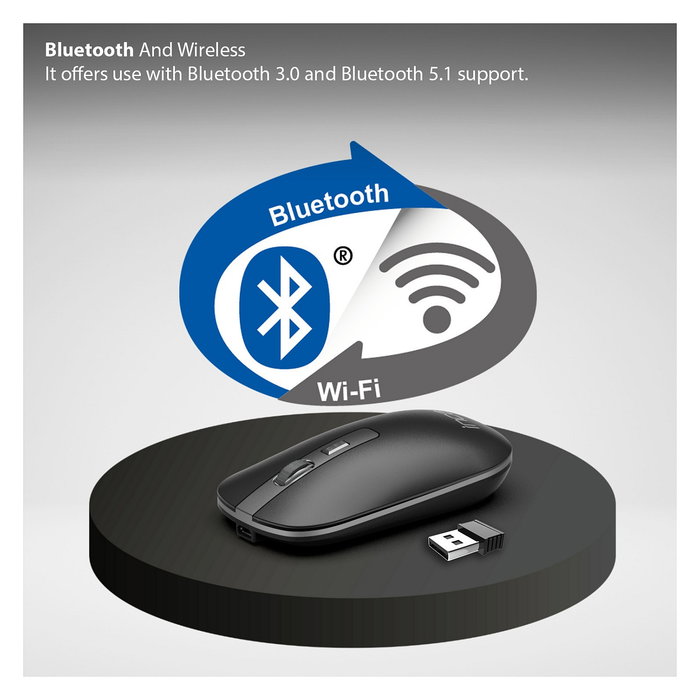 Inca IWM-531RA Ratón Inalámbrico y Bluetooth, Óptico, 1600 DPI, Batería Recargable, Diseño Ambidextro, Antracita