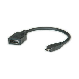 VALUE Cable HDMI 2.0 High Speed con Ethernet, Micro HDMI (Tipo D) a HDMI Estándar (Tipo A) 0.15m, Negro, Protección Magnética