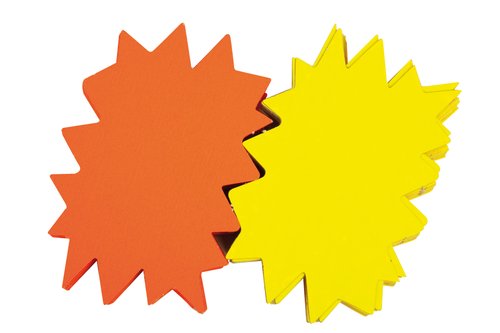 Apli Carteles Flash Amarillo y Naranja Fluorescente 120x80 mm, Pack de 50 unidades, 450 g/m² Apli Carteles Flash Amarillo y Naranja Fluorescente 120x80 mm, Pack de 50 unidades, 450 g/m²