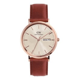Daniel Wellington DW00100829 con correa de cuero marrón y caja dorada