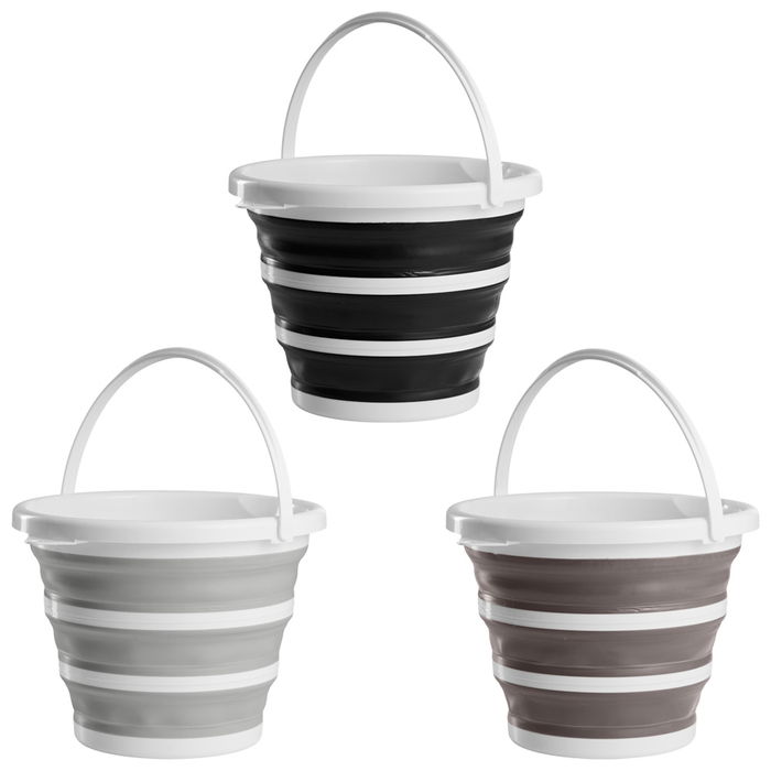 Day Cubo Plegable 10 L con Asa y Agarrador de Dedos, Gris Oscuro y Gris Claro, Plástico y Goma, Plegable Ahorra Espacio