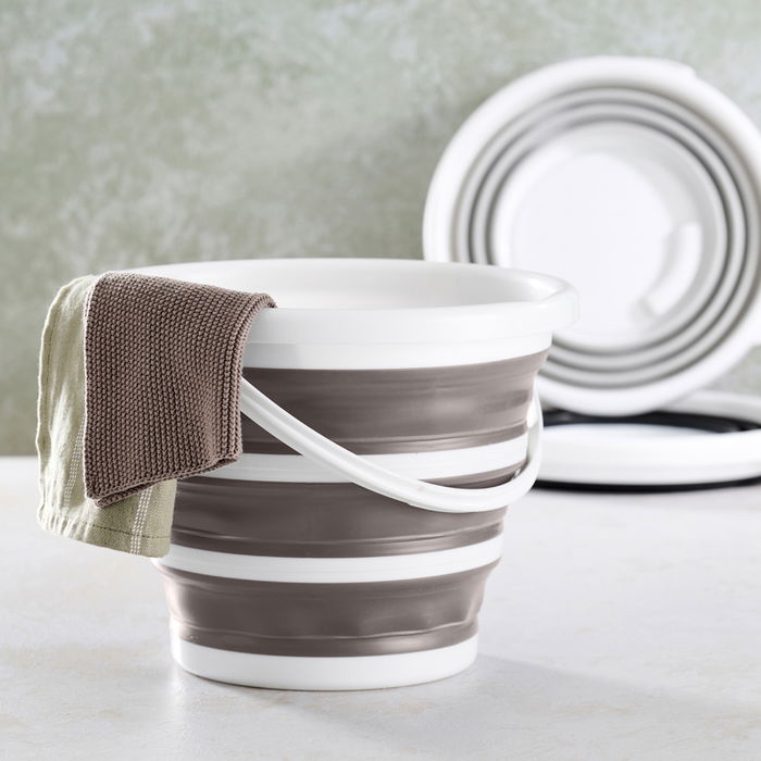 Day Cubo Plegable 10 L con Asa y Agarrador de Dedos, Gris Oscuro y Gris Claro, Plástico y Goma, Plegable Ahorra Espacio