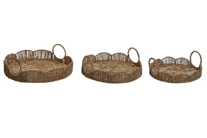 DKD Home Decor Set de 3 Bandejas Jacinto de Agua y Yute Natural DKD Home Decor Set de 3 Bandejas Jacinto de Agua y Yute Natural