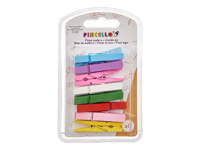Pincello Set 8 Pinzas de Madera Multicolor 7.5 x 12.5 x 2 cm (Set de 24)