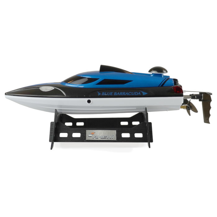 AMEWI Blue Barracuda V2 - Barco RC Eléctrico para Niños a partir de 8 Años, Negro/Azul/Blanco, 355 mm, 1100 mAh, Velocidad 25 kmh, 411 g