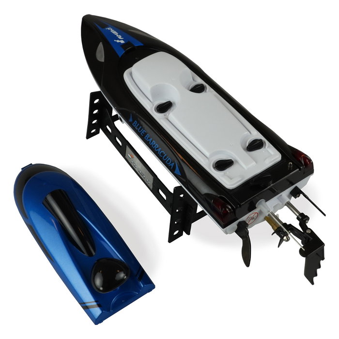 AMEWI Blue Barracuda V2 - Barco RC Eléctrico para Niños a partir de 8 Años, Negro/Azul/Blanco, 355 mm, 1100 mAh, Velocidad 25 kmh, 411 g
